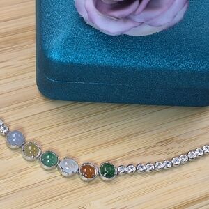Elegant Multi-Color Jade stone Silver Bracelet